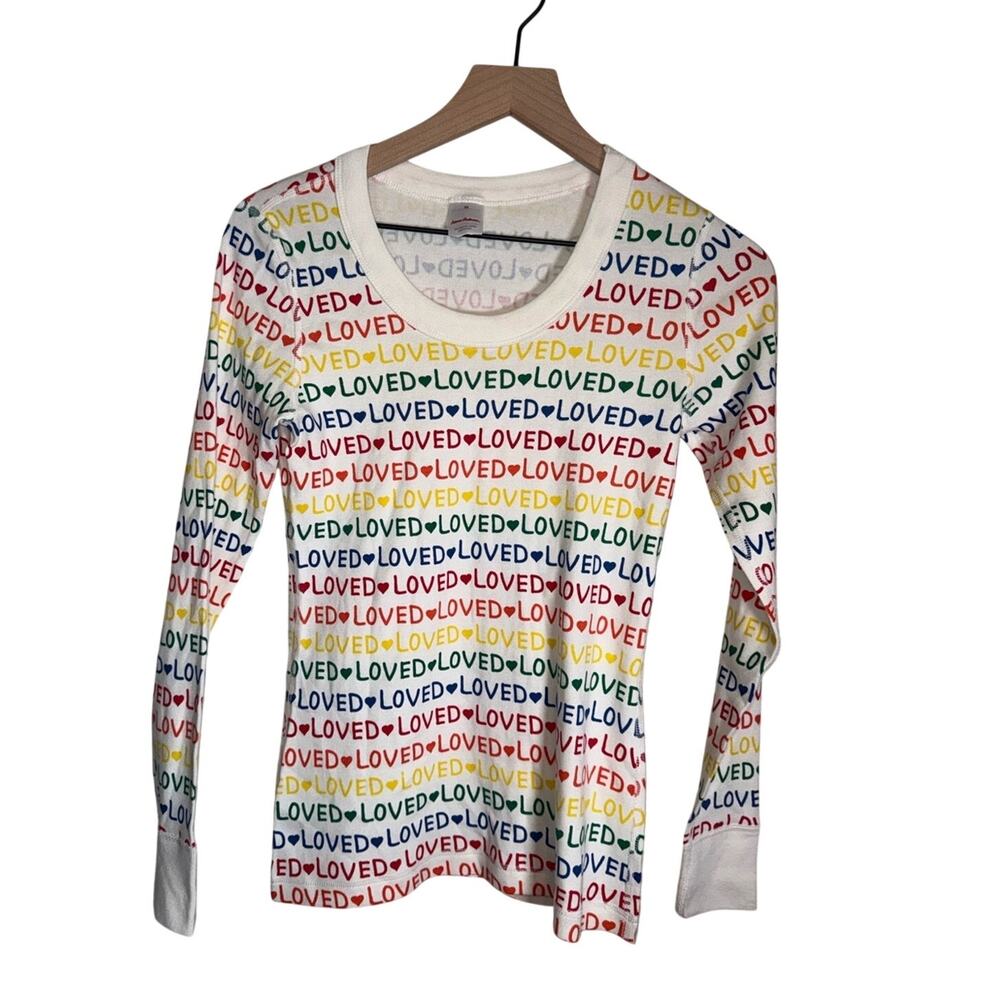 HANNA ANDERSSON Organic Cotton Pride Month Rainbow “loved” long sleeve tee XS